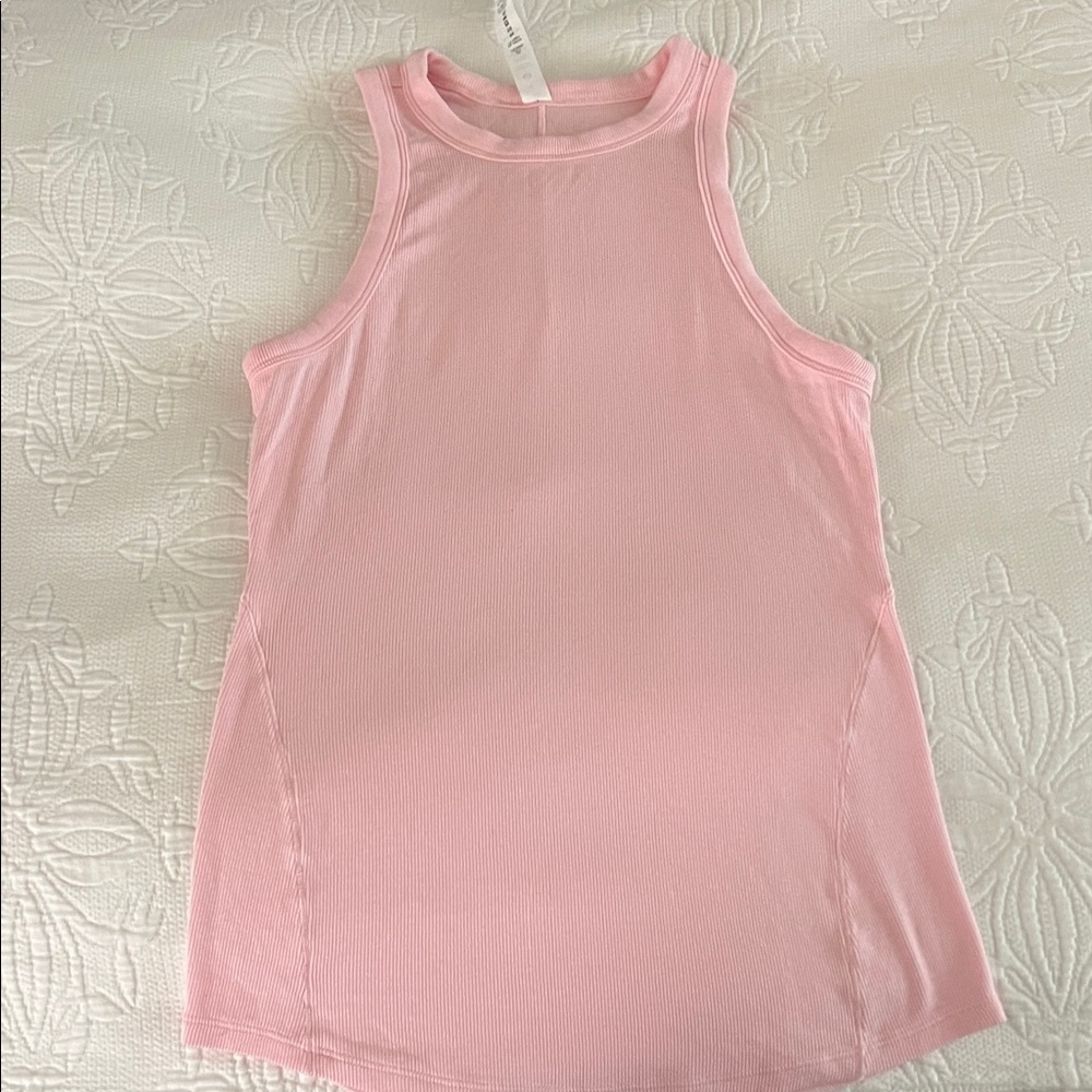Lululemon Athletica Light Pink Ribbed Racerback Tank Top.